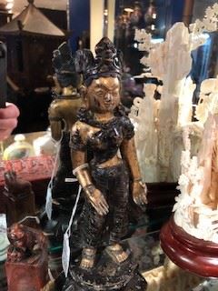 Antique Chinese painted bronze statue