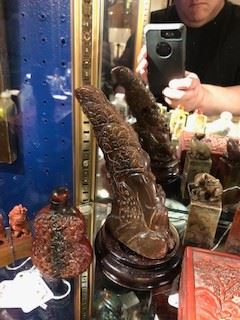 Antique Chinese Ox horn carving on stand