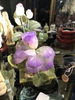 Carved amethyst and Jade flower pot