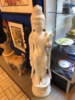 Antique marble quan Yin carved statue