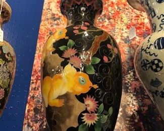 Rare enamel and cloisonne squirrel vase on stand