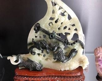 Natural Burma Jadeite Jade carving on stand