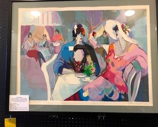 beautiful signed and numbered Serigraph from listed Israeli artist, Isaac Maimon. It is titled: Cafe Napolitain. This piece was originally purchased from Baterby's Art Gallery in Winter park Florida. This piece retails in finer galleries for $2400 and up. It was beautifully framed in a two inch wide black wood frame with custom matting.
Artist: Isaac Maimon
Title: Cafe Napolitain
Medium: Serigraph on paper
Signed: Yes
Numbered edition: 3 of 275
Style: Modern Deco
Provenance: Originally from a high-end art and auction gallery named Baterby's
Size: Approximately 25 x 35 inches (Framed 32 1/2 x 42 inches)
BIOGRAPHY
Isaac Maimon, Israeli/French (1951 - )
Born 1951 - Beer-Sheba, Israel
Current auction record: 2014  Titled: "Elusive Charms"  In acrylic  44.88 x 92.13  $32,500
Exhibiting an early artistic talent, Maimon was enthusiastically supported by 