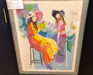 Beautiful signed and numbered Serigraph from listed israeli artist, Isaac Maimon. It is titled: Le Coquettes II. This piece was originally purchased from Baterby's Art Gallery in Winter park Florida. This piece retails in finer galleries for $2200 and up. It was gallery framed in a  custom two inch wide black wood frame with custom matting.

Artist: Isaac Maimon
Title: Les Coquettes II
Medium: Serigraph on paper
Signed: Hand signed and numbered by artist in pencil
Year: 1995
Edition: 51 of 125 (LI/CXX4)
Style: Modern Deco
Provenance: Originally from a high-end art and auction gallery named Baterby's
Size: Approximately 29 x 23 inches (Framed 34 3/4 x 28 inches )


BIOGRAPHY

Isaac Maimon, Israeli/French (1951 - )
Born 1951 - Beer-Sheba, Israel
Current auction record: 2014  Titled: "Elusive Charms"  In acrylic  44.88 x 92.13  $32,500
Exhibiting an early artistic talent, Maimon was enthusiastically supported by his family. From 1973-1980 he attented the Avni Institute of Fine Art in Tel 