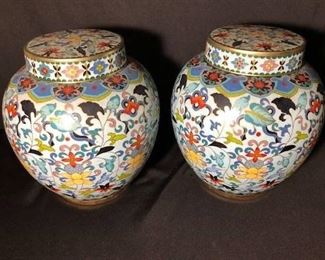 Beautiful matched pair of vintage cloisonne vases