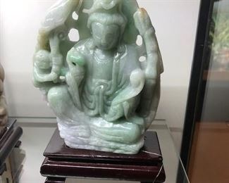Natural Burma Jadeite Jade carving on stand