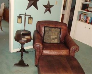Leather Chair and Ottoman