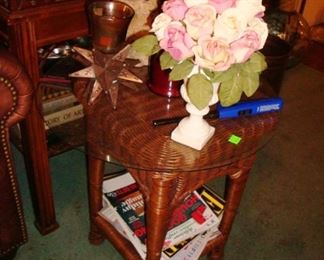 Wicker table with glass top