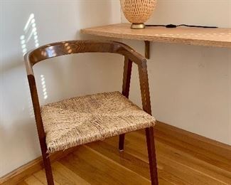 Alan Gould Style Wood and Rush Seat Ribbon Back Side Chair