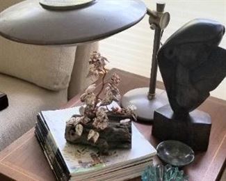 60's saucer lamp on mid century side table, two available