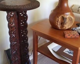 Vintage teak plantstand and another mid-century side table does not match the other pair