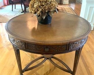 44” diameter antique (c. 1870) English mahogany drum table