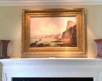 antique (c. 1890) oil on canvas coastal scene by Hanes Turner