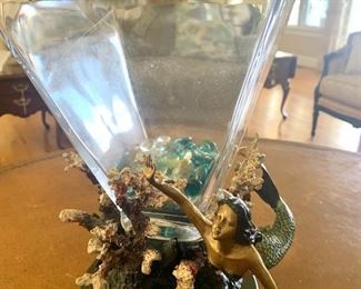 mermaid & dolphin sculpture (by SPI) on marble base