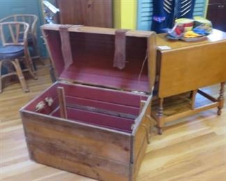 Old Trunk, Drop leaf Table with drawer