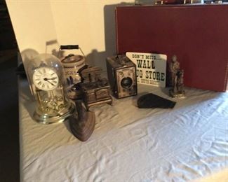 Vintage Camera Leather Briefcase and Ceramic Pot with Lid and Handle