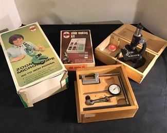 Vintage Microscope and Slides Set
