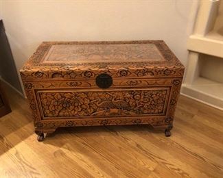 Carved Wood/Glass Top Chest