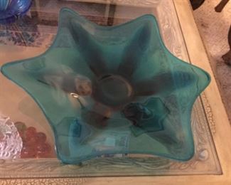 Starfishy aqua glass large dish