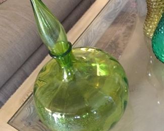 Green glass boulbous decanter