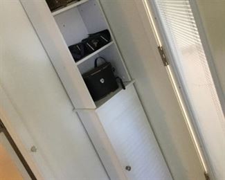 Two of these  matching corner or tiny space shelves with shutter cabinet bases