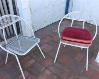 Pair metal mesh patio chairs