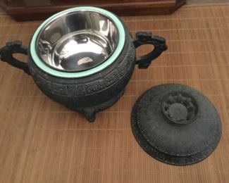 Looks like an Asian artifact until you open it, vintage ice bucket!