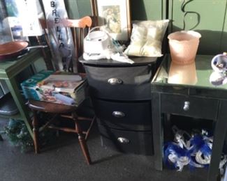 Side chair, side tables, cloth drawer unit, 