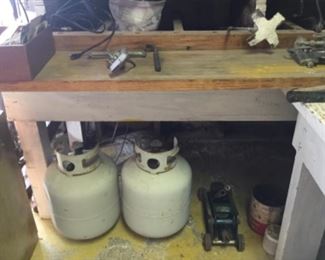 Propane tanks, floor jack