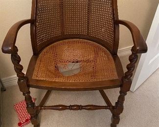 Antique barley twist arm chair, needs repair
