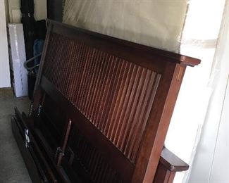 Mission style king size bed with platform and mattress and matching suite