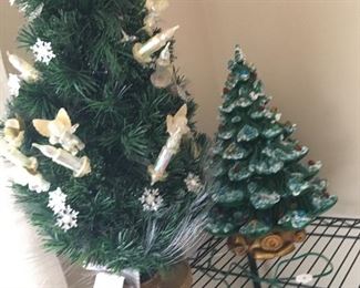 Tons of holiday decor including this vintage ceramic Christmas tree and fiber optic Christmas tree