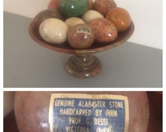 Mid-century Alabaster Eggs and Compote(G. Bessi Volterra Italy)