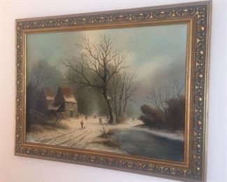 Oil on Canvas Winter Scene(Dutch Artist DeLeer) 