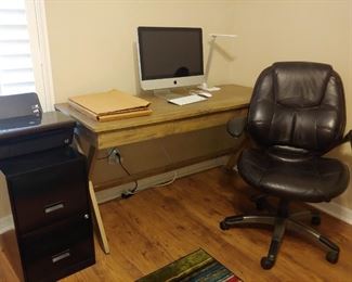 Modern Desk with Center Drawer & Rolling Desk Chair. (SOLD**IMAC 12,1 Computer). File Cabinet, Printer