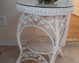 Wicker Table with Glass Protector Top