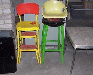 Dehumidifier, vintage step stool, metal stool, '50's child's table
