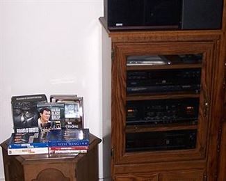 Sony stereo unit, Bose speakers, 6 sided lamp table