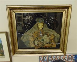 Victorian Mourning Shadow Box with Wax Figures