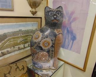 Large Burnished Pottery Cat from Mexico