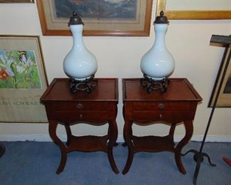 Pair of Bedside Tables and Covered Jars