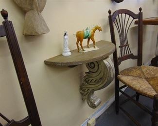 Painted Wall Shelf and Small Reproduction Tang Horse