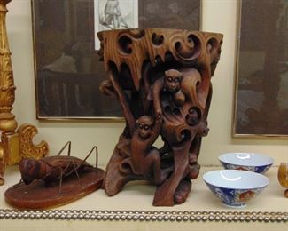 Carved Ironwood ? Stand with Monkeys