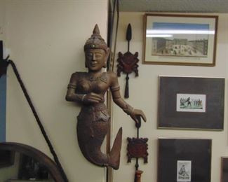 Antique Thai Wall Hanging Mermaid