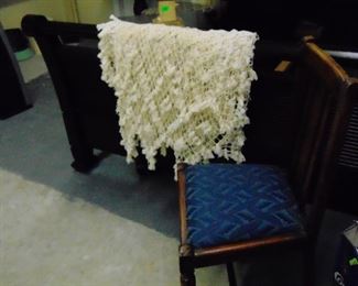 Antique Oak Side Chair and Linen