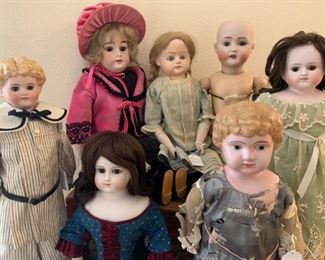 Selection of Antique Bisque, Parian, Paper Mache’ and Metal Head dolls. 