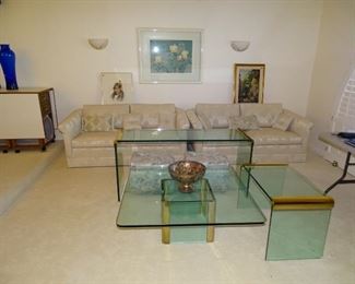 Set of 3 Leon Rosen design brass & glass tables