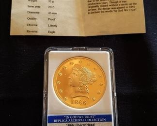 1866 Liberty Head Eagle Gold Layered Coin