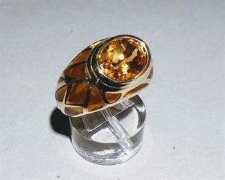Citrine and Enamel Ring in Gold