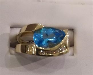 Blue Topaz and Diamond Ring in Gold